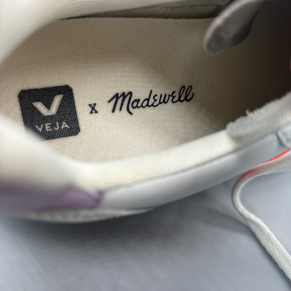 Veja x Madewell V-10 Leather Sneakers Women’s Size 6 Lilac Neon Orange Leather - Picture 8 of 10